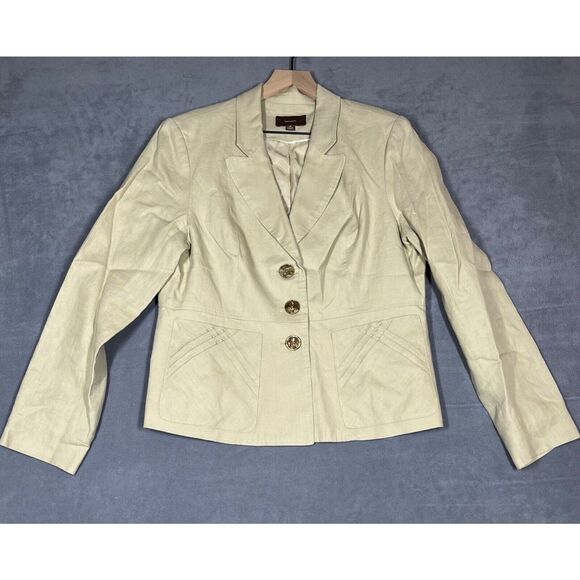 Merona Womens Blazer‎ 16 Beige Linen Lined 3-Button Jacket Decorative Pockets - Picture 1 of 9